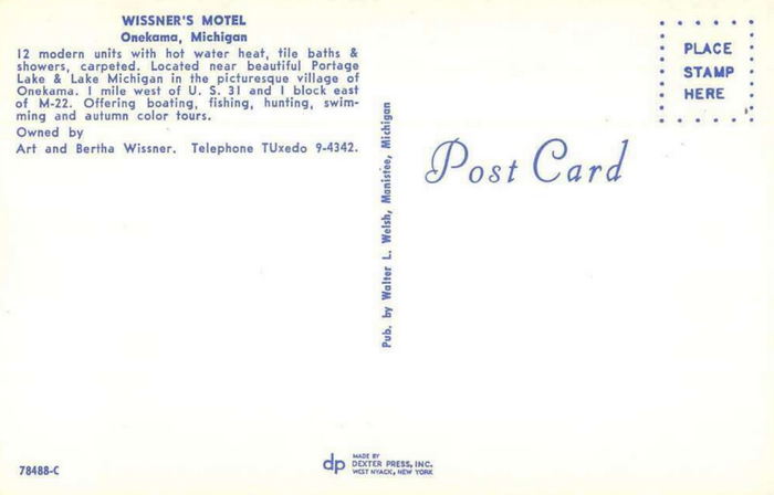 Portage Lake Motel (Wissners Motel, Sprengers Lakeview Motel) - Old Postcard View